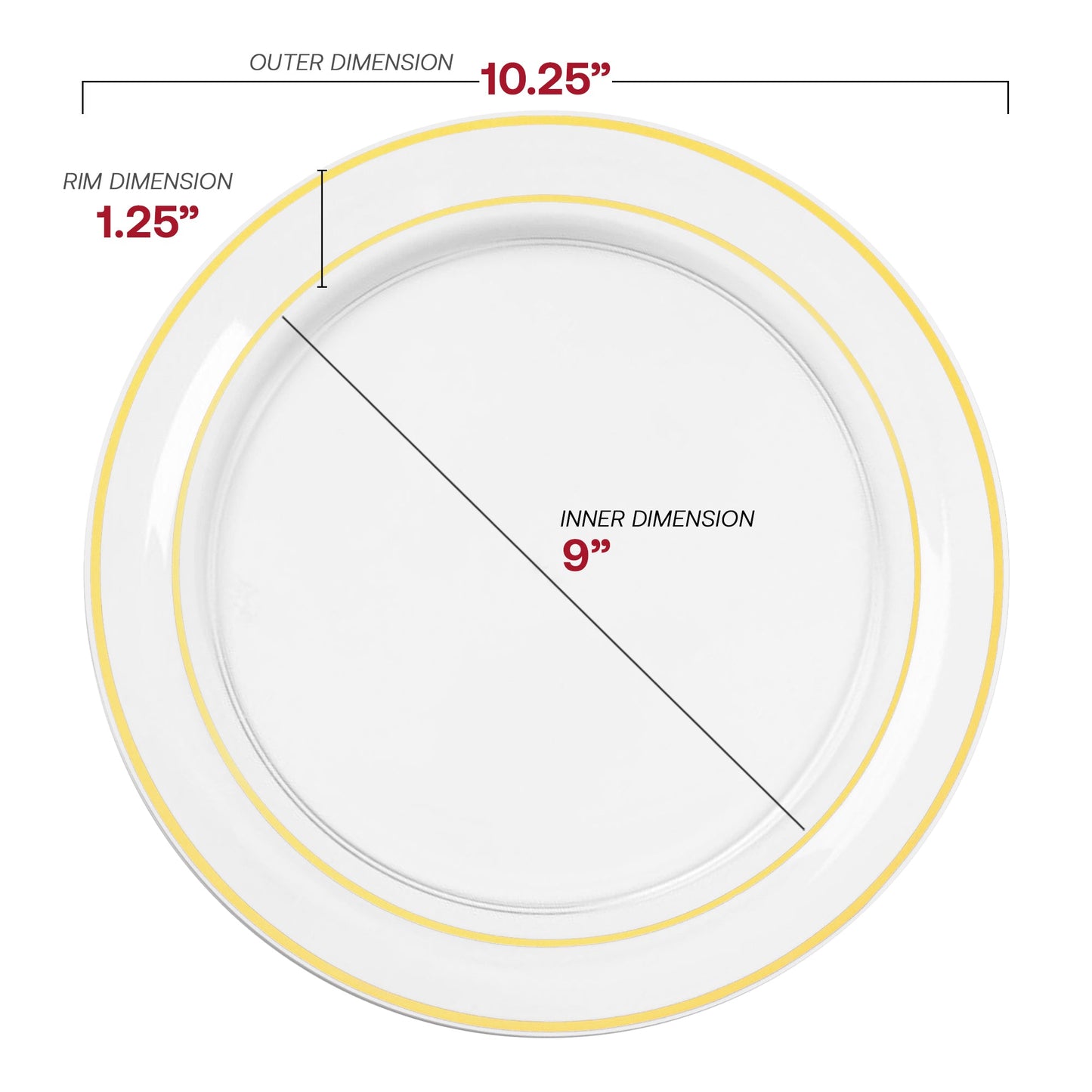 Clear with Gold Edge Rim Plastic Dinner Plates (10.25")