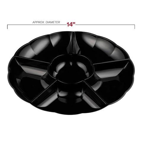 Black Big 6-Partition Round Plastic Trays