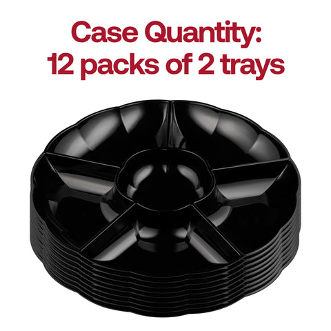 Black Big 6-Partition Round Plastic Trays