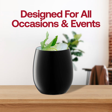 12 oz. Black Elegant Stemless Plastic Wine Glasses Lifestyle | The Kaya Collection