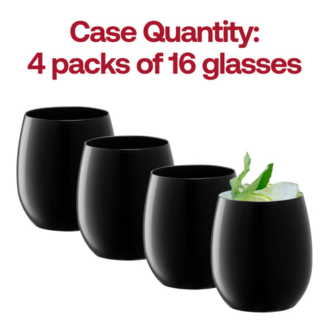 Black Elegant Stemless Plastic Wine Glasses | The Kaya Collection