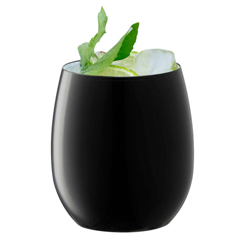Black Elegant Stemless Plastic Wine Glasses | The Kaya Collection