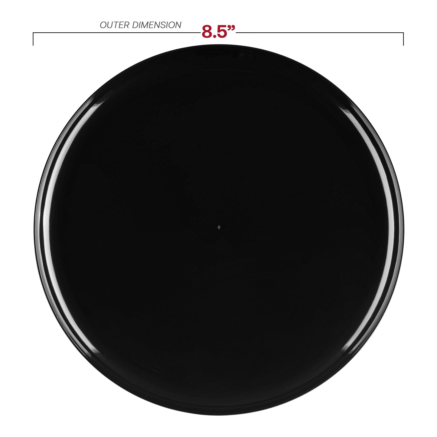 Black Flat Round Disposable Plastic Appetizer/Salad Plates (8.5") Dimension | The Kaya Collection