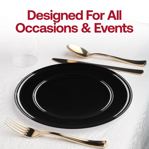 Black Flat Round Disposable Plastic Appetizer/Salad Plates (8.5