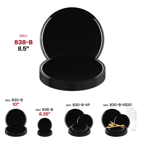 Black Flat Round Disposable Plastic Appetizer/Salad Plates (8.5