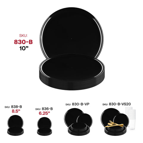 Black Flat Round Disposable Plastic Dinner Plates (10