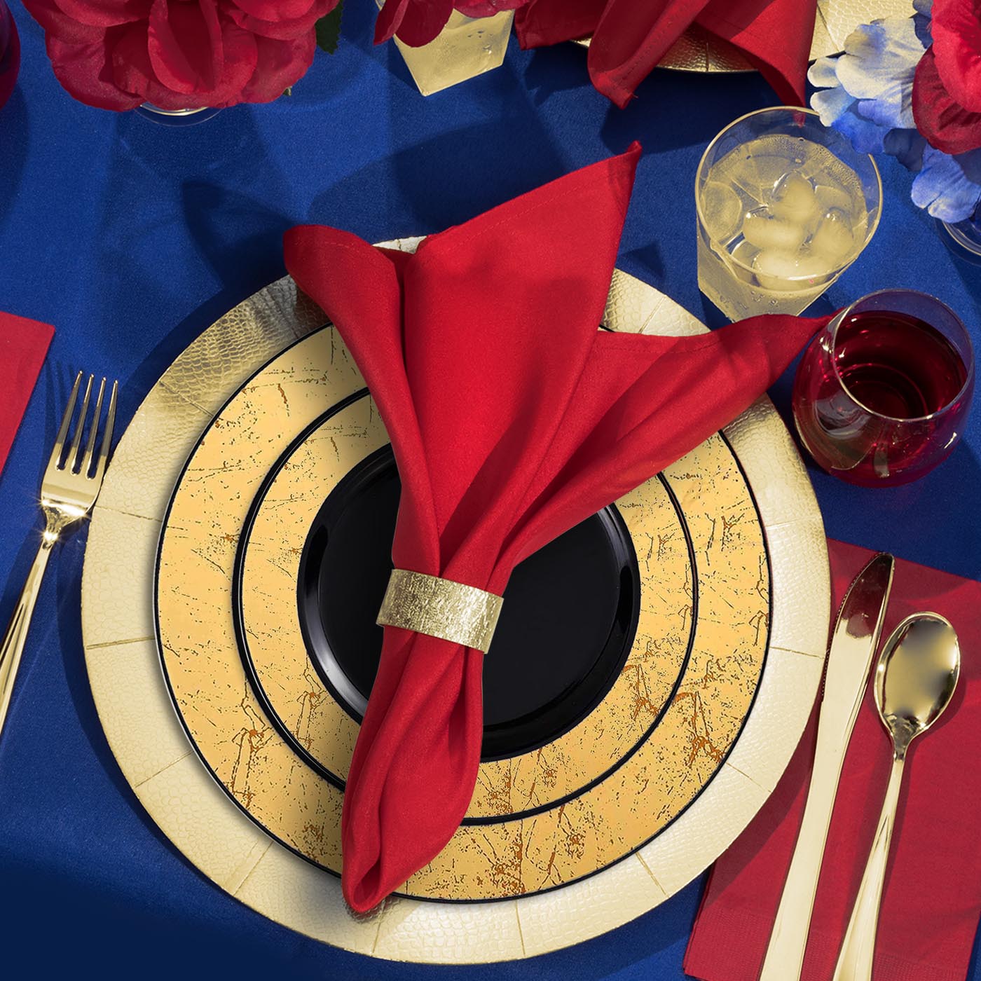 Black with Gold Marble Rim Disposable Plastic Salad Plates (7.5")