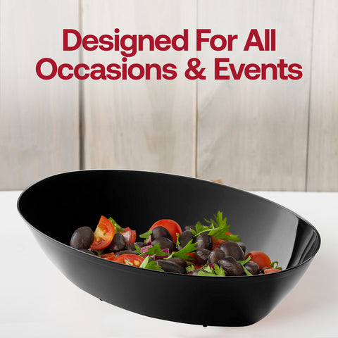 Black Oval Disposable Plastic Serving Bowls (2 qt.)