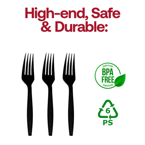 Black Plastic Disposable Forks BPA | The Kaya Collection