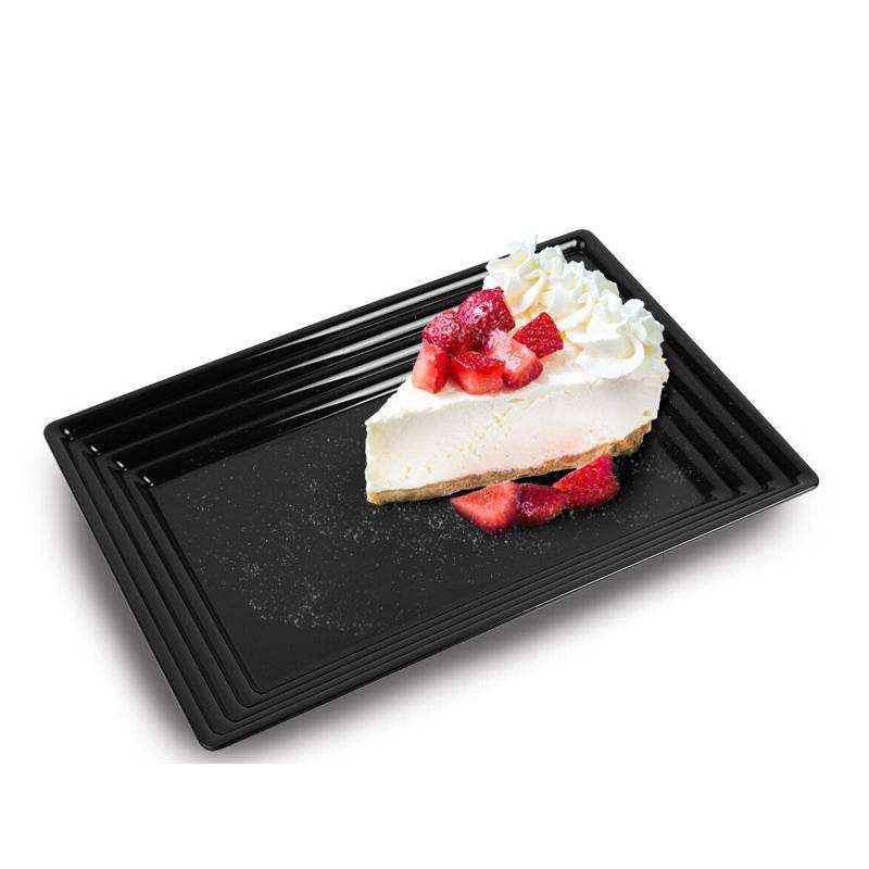 9" x 13" Black Rectangular with Groove Rim Disposable Plastic Serving Trays