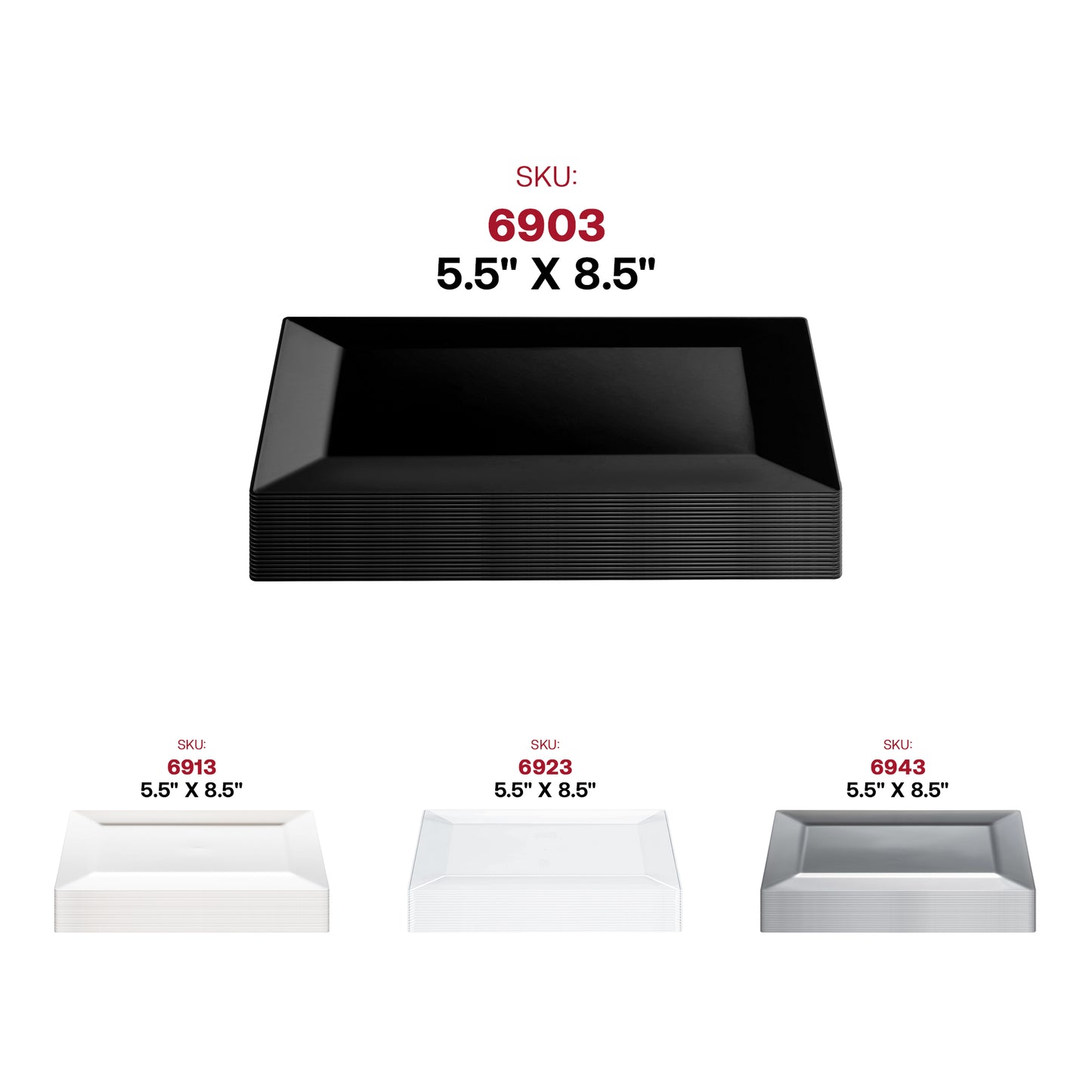 Black Rectangular Disposable Plastic Dessert Plates (5.5" x 8.5")