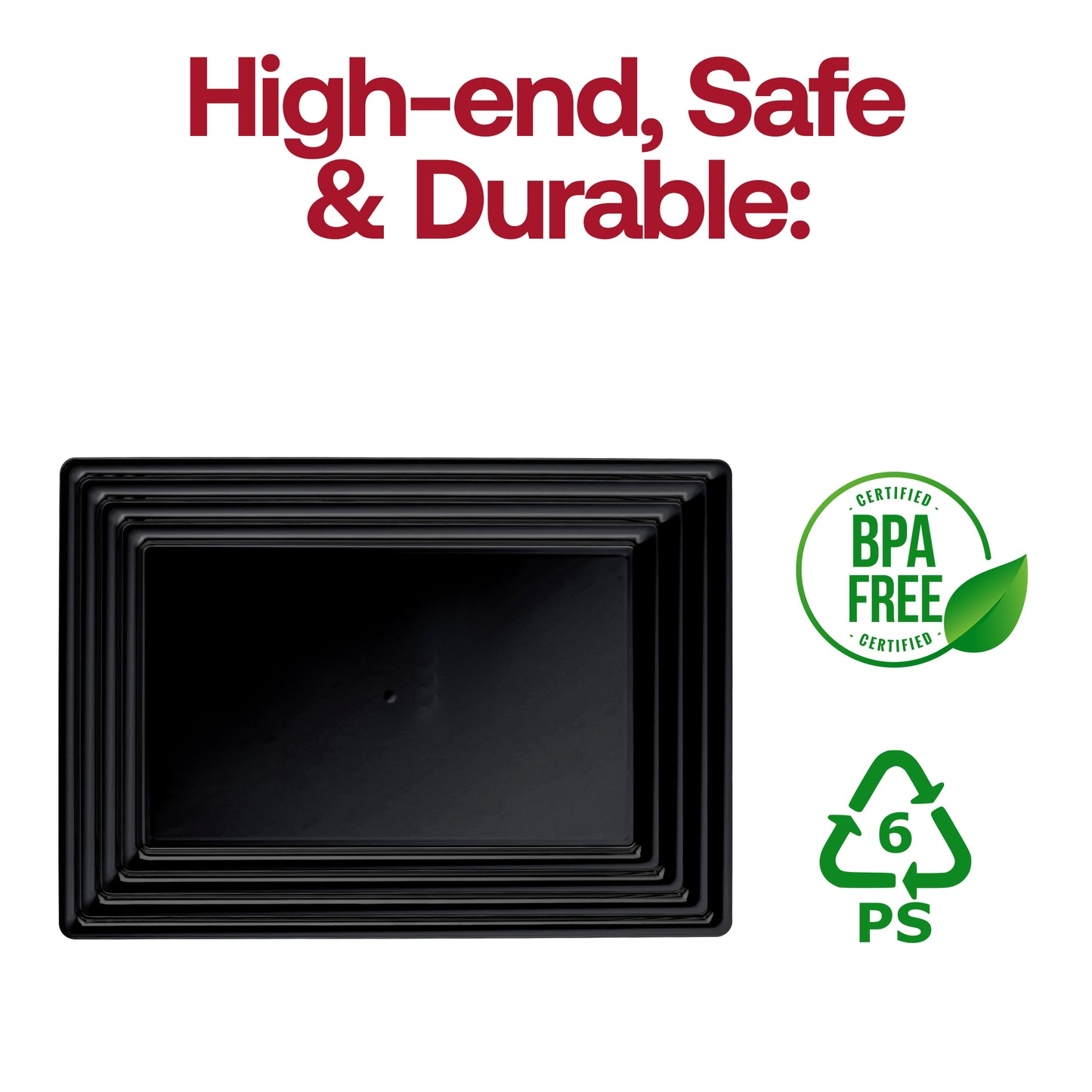 9" x 13" Black Rectangular with Groove Rim Disposable Plastic Serving Trays