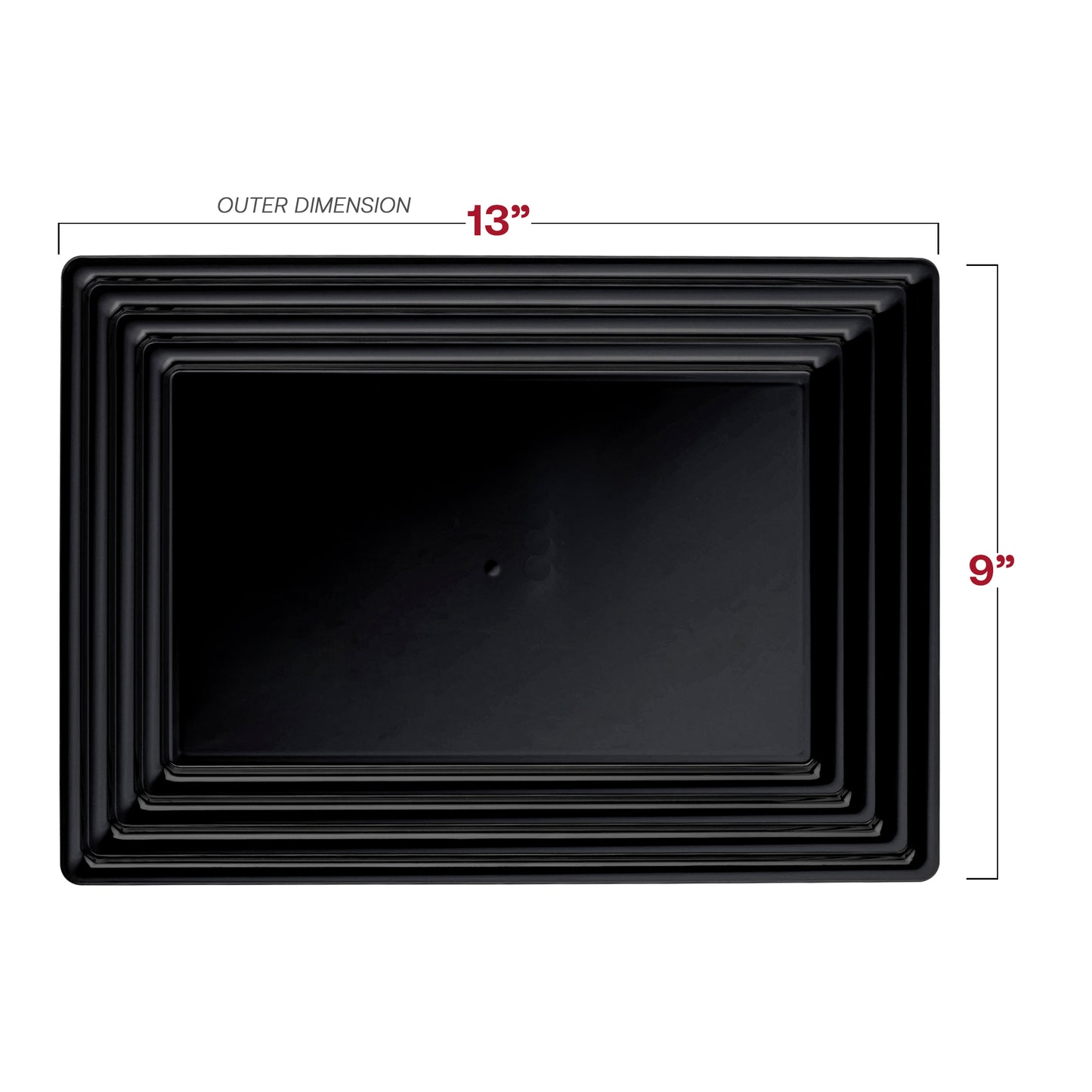9" x 13" Black Rectangular with Groove Rim Disposable Plastic Serving Trays