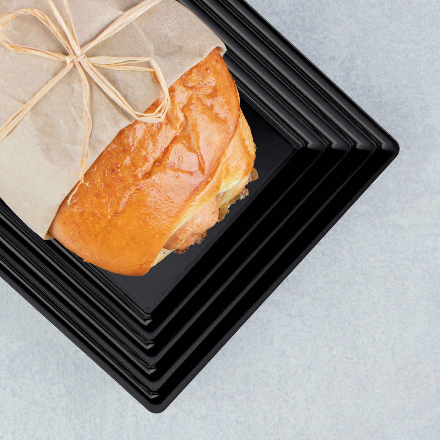 9" x 13" Black Rectangular with Groove Rim Disposable Plastic Serving Trays
