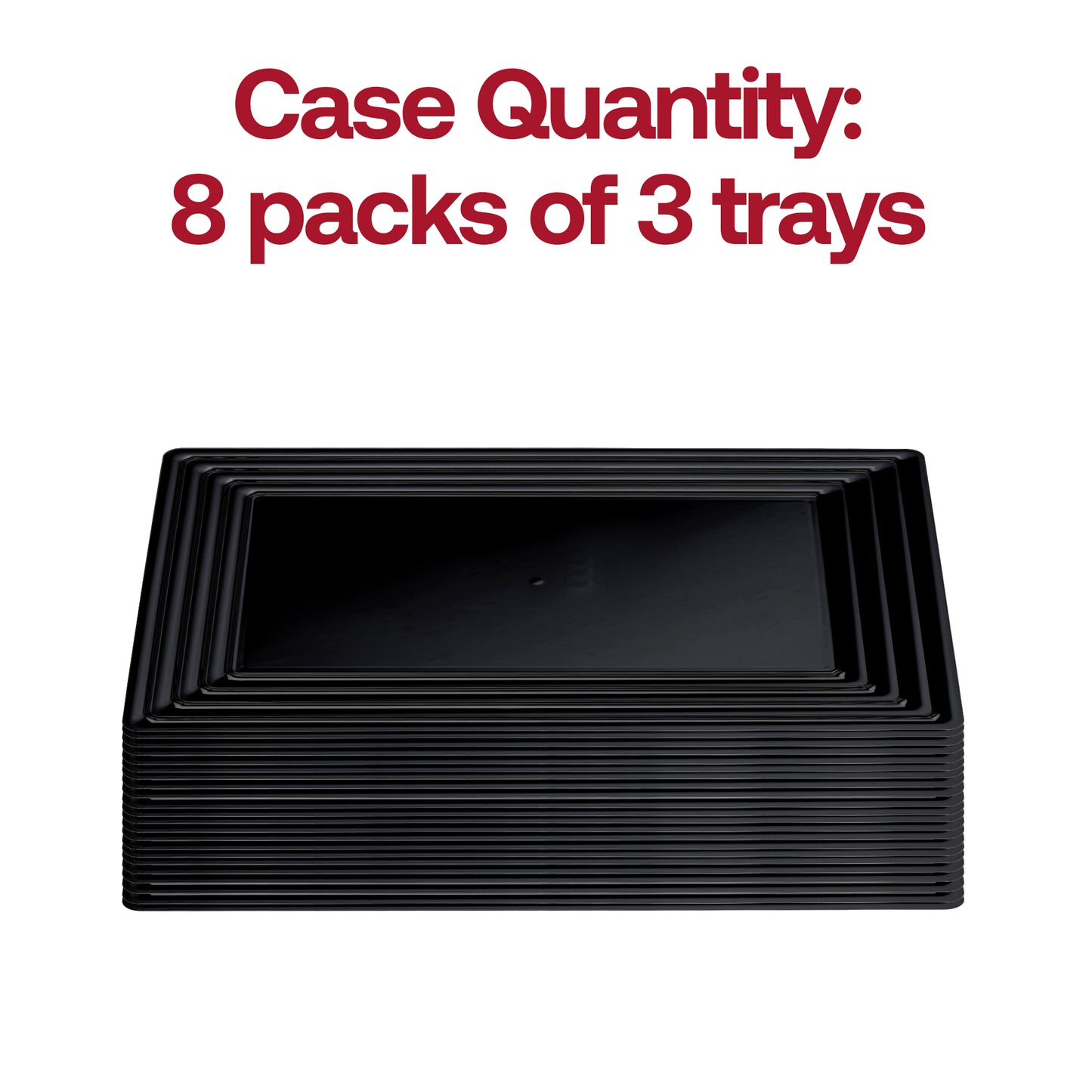 9" x 13" Black Rectangular with Groove Rim Disposable Plastic Serving Trays