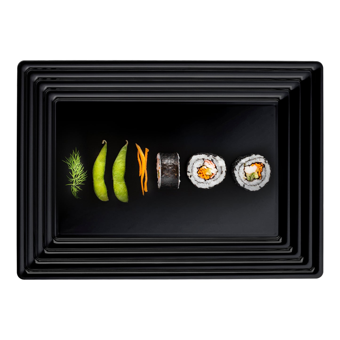 9" x 13" Black Rectangular with Groove Rim Disposable Plastic Serving Trays