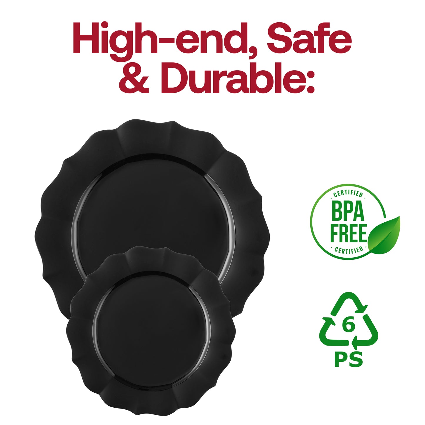 Black Round Lotus Plastic Appetizer/Salad Plates (7.5") BPA | The Kaya Collection
