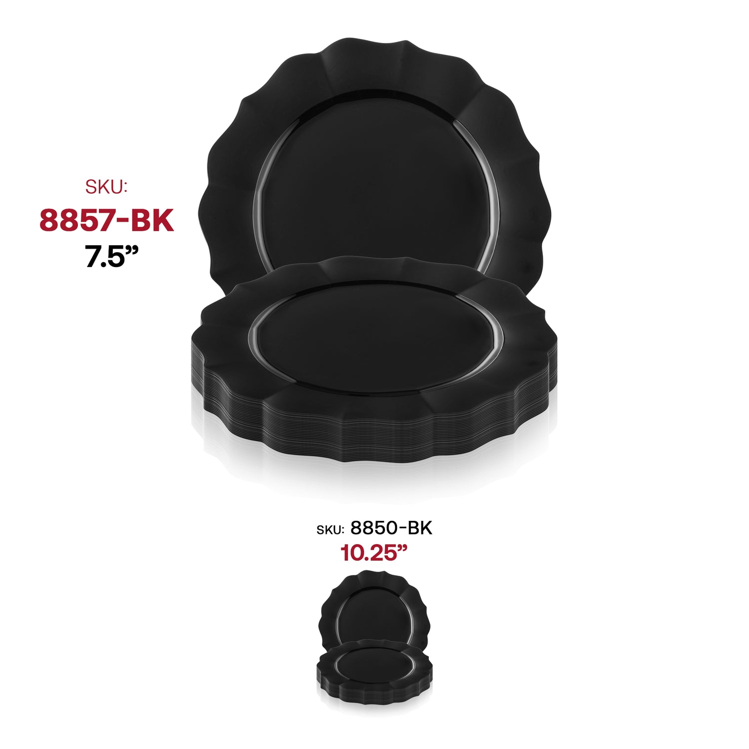 Black Round Lotus Plastic Appetizer/Salad Plates (7.5") SKU | The Kaya Collection