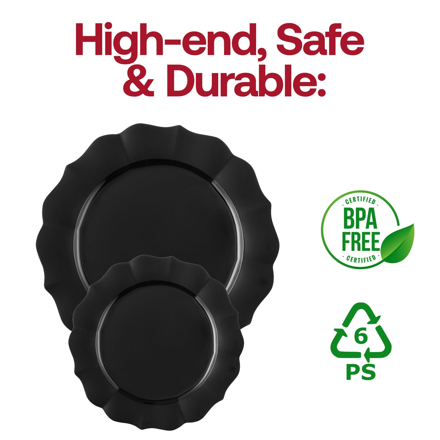 Black Round Lotus Disposable Plastic Dinner Plates (10.25") BPA | The Kaya Collection