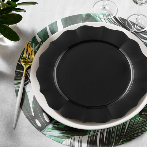 Black Round Lotus Disposable Plastic Dinner Plates (10.25