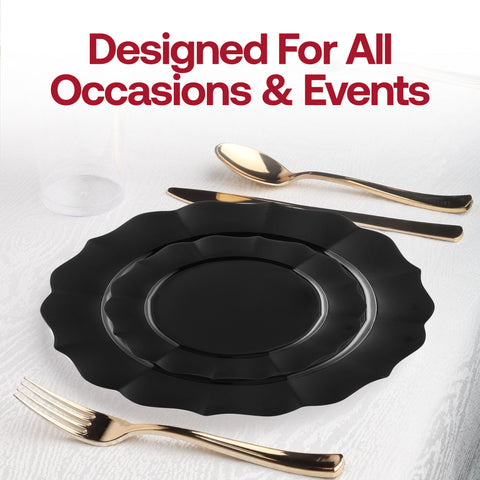 Black Round Lotus Disposable Plastic Dinner Plates (10.25
