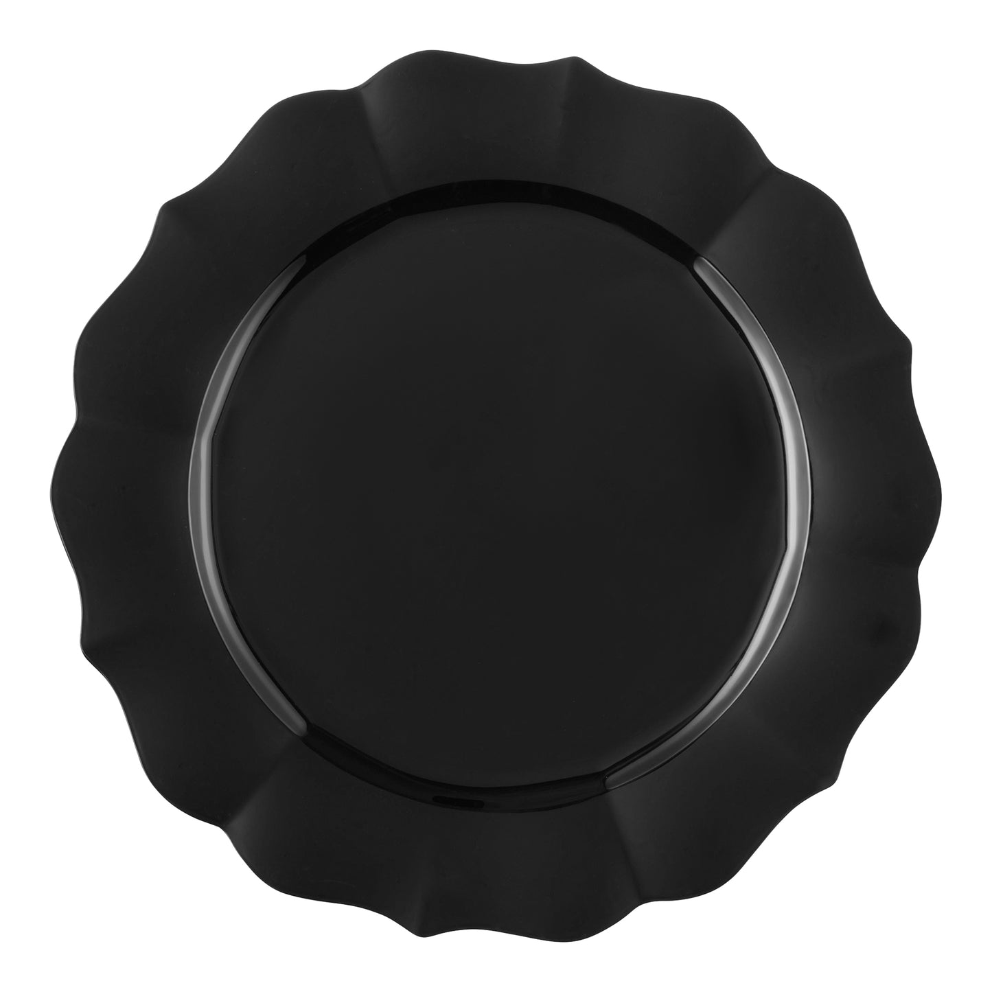 Black Round Lotus Disposable Plastic Dinner Plates (10.25") | The Kaya Collection