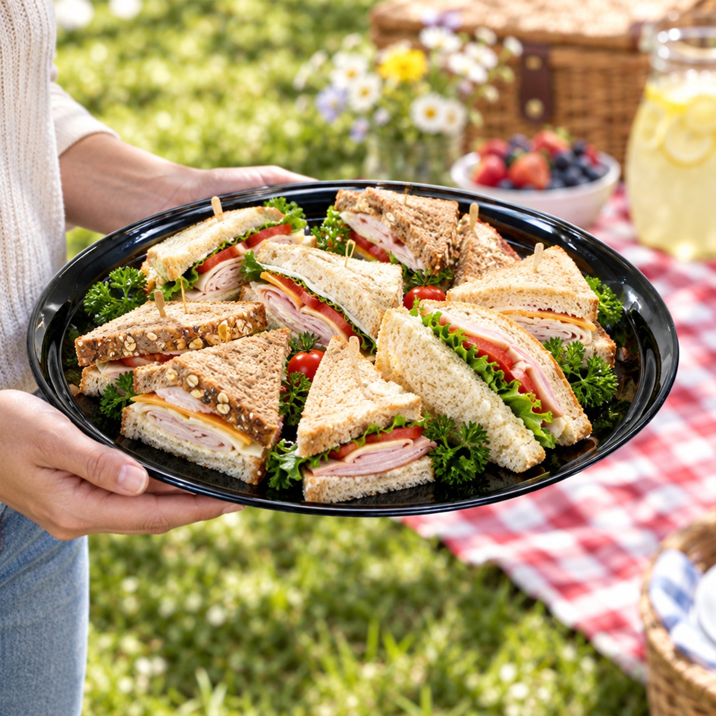 14" Black Round Plastic Trays