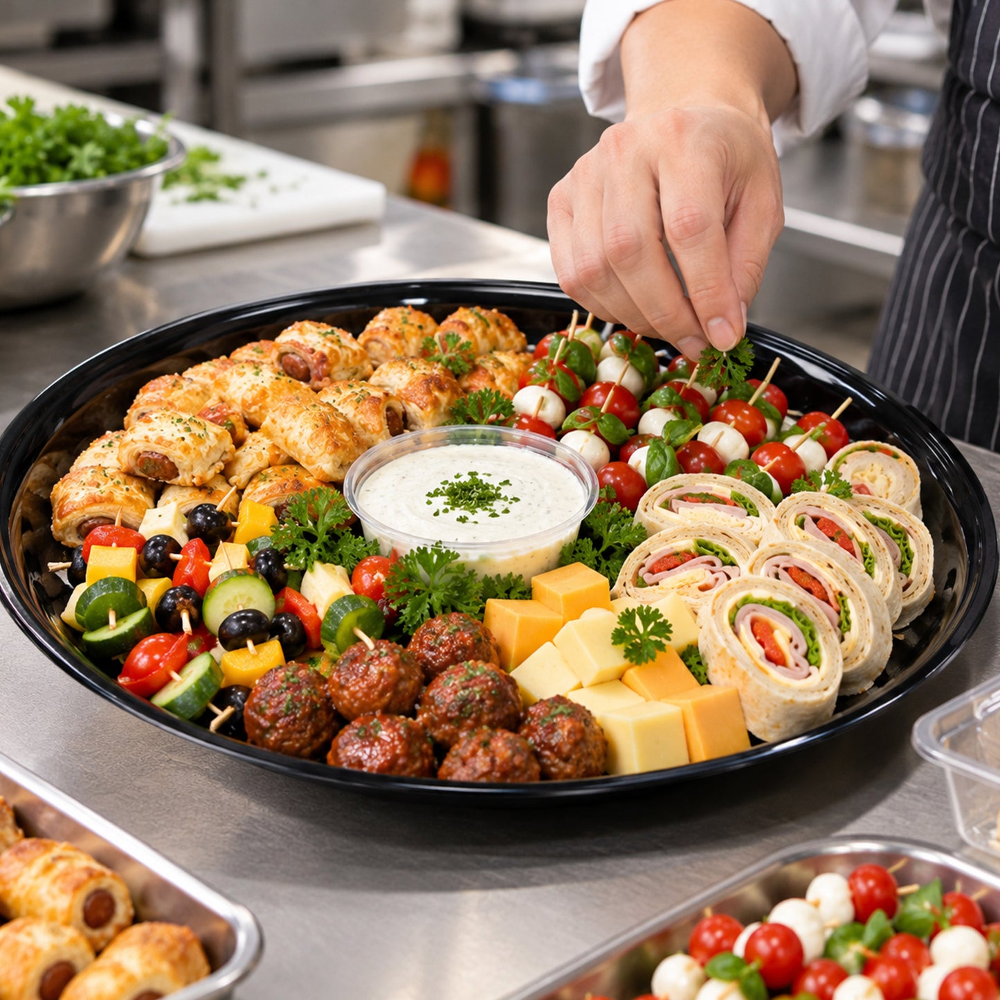 16" Black Round Plastic Trays
