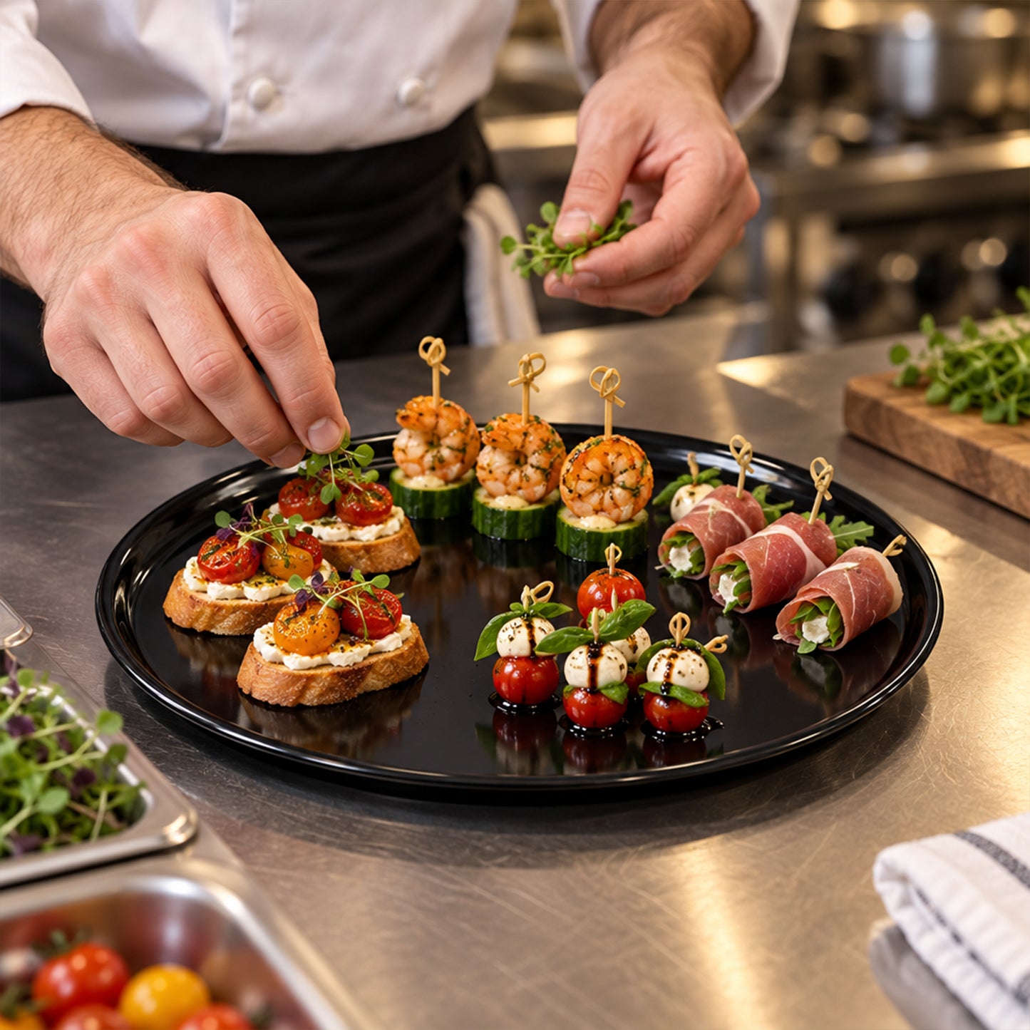 14" Black Round Plastic Trays
