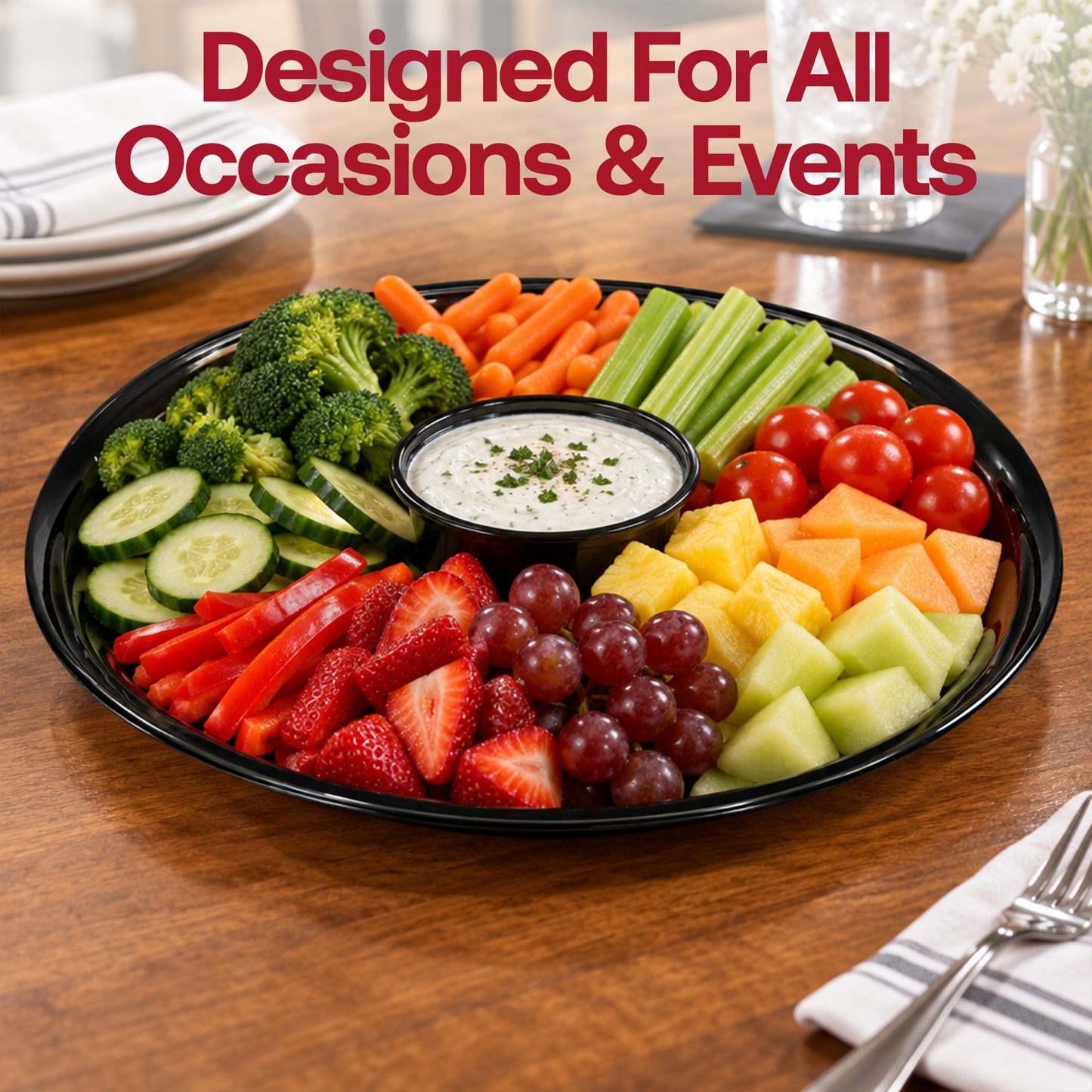 12" Black Round Plastic Trays