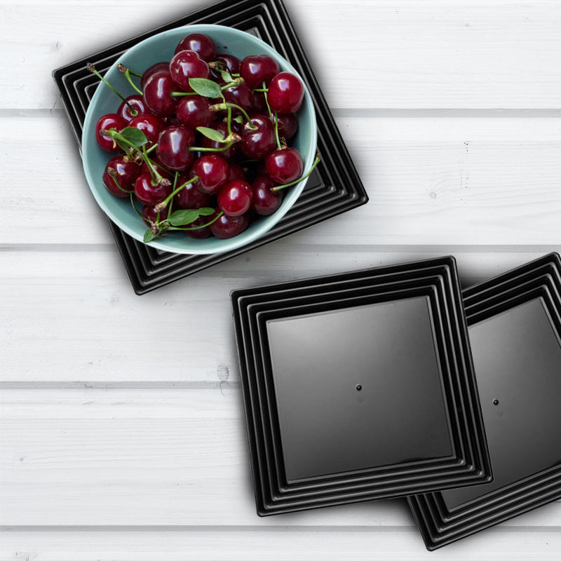 16" x 16" Black Square with Groove Rim Disposable Plastic Serving Trays