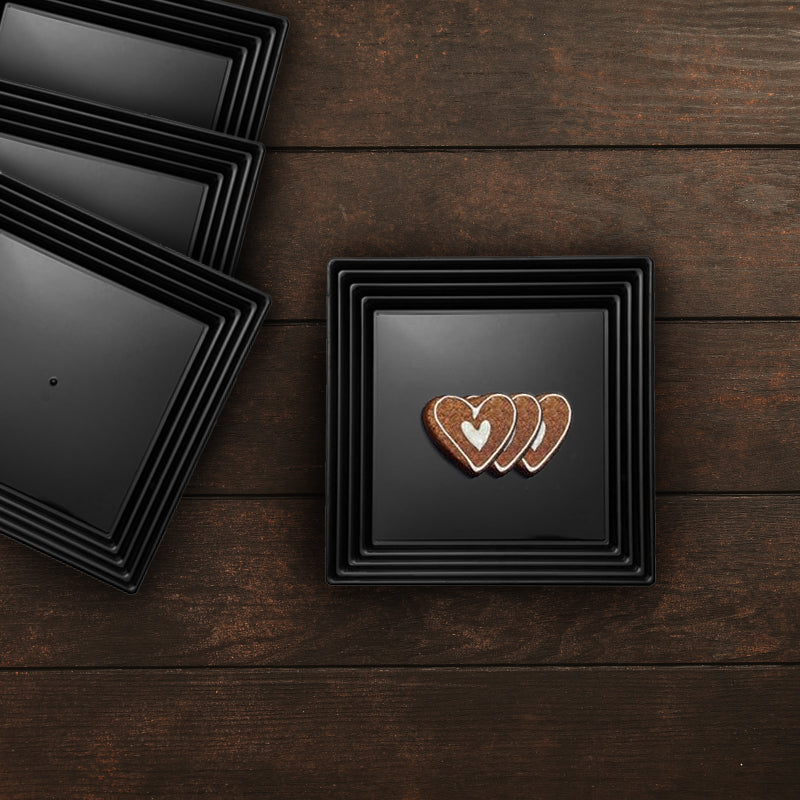 16" x 16" Black Square with Groove Rim Disposable Plastic Serving Trays