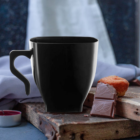 8 oz. Black Square Disposable Plastic Coffee Mugs