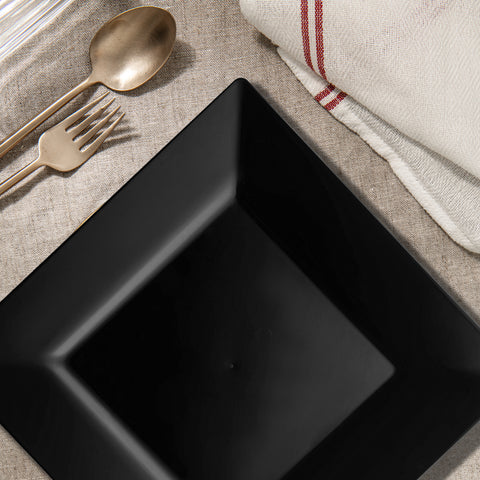 Black Square Disposable Plastic Dinner Plates (10.25