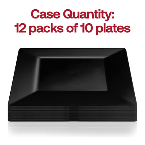 Black Square Plastic Dinner Plates (9.5