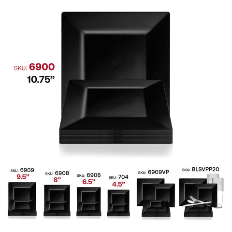 Black Square Disposable Plastic Dinner Plates | Kaya Collection