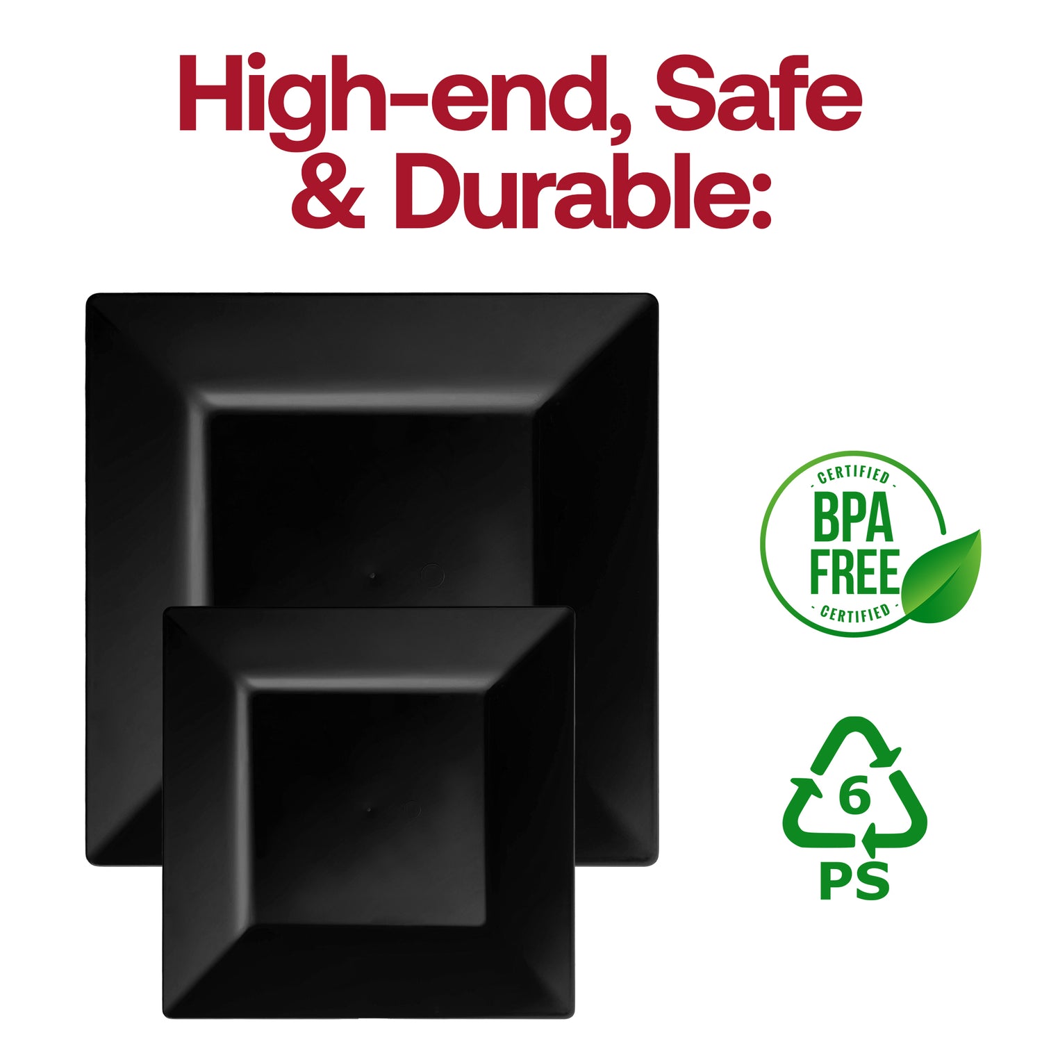 Black Square Disposable Plastic Pastry Plates (4.5") BPA | The Kaya Collection