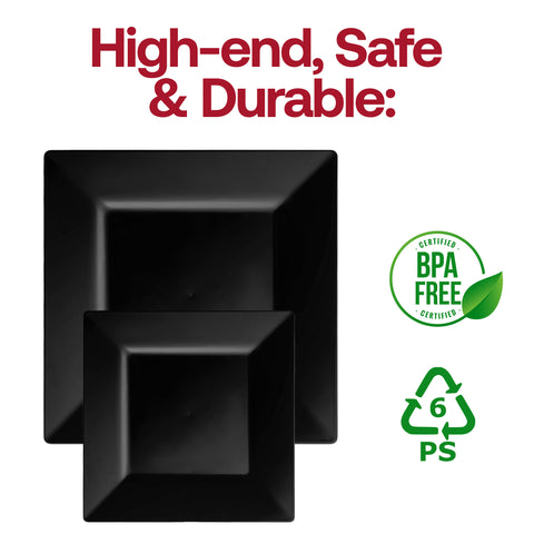 Black Square Disposable Plastic Pastry Plates (4.5