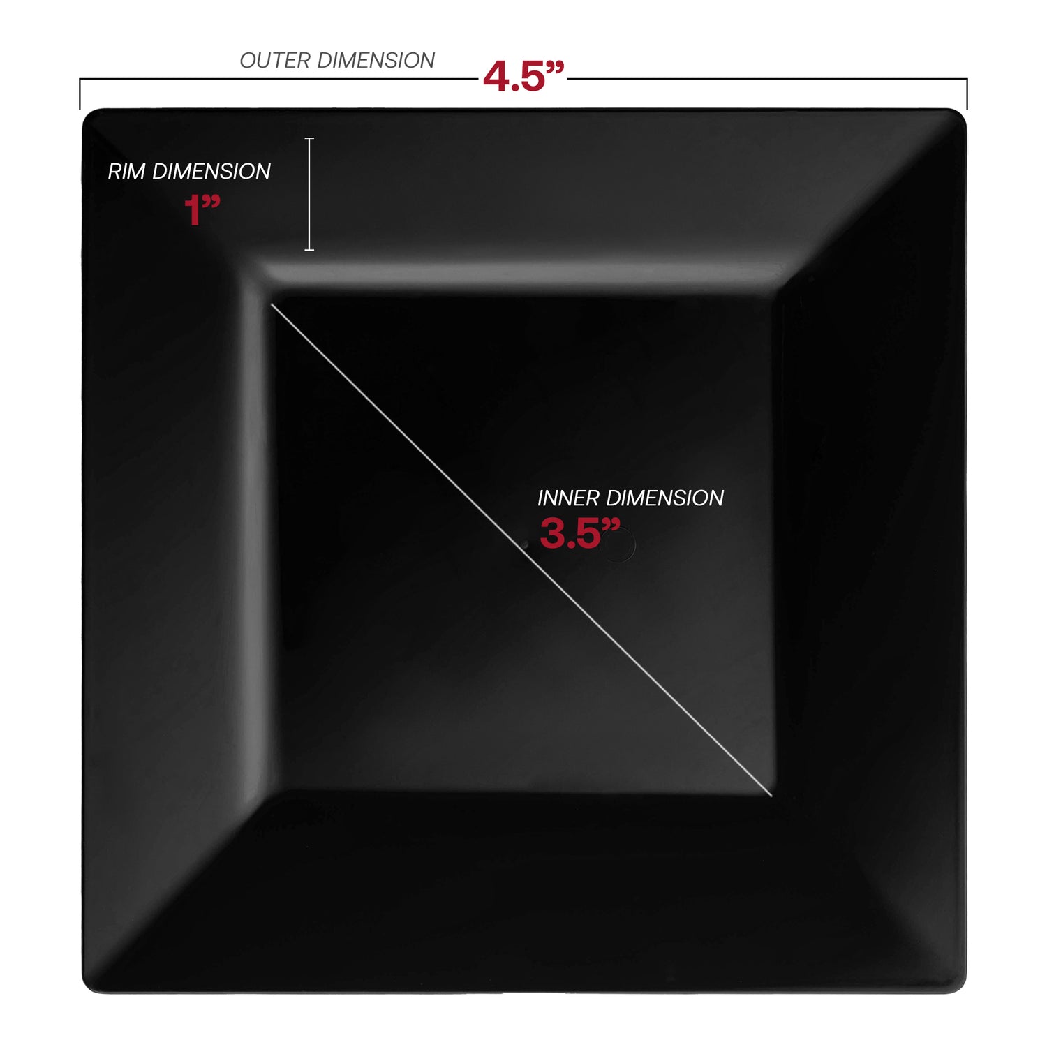 Black Square Disposable Plastic Pastry Plates (4.5") Dimension | The Kaya Collection