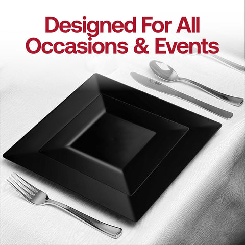 Black Square Disposable Plastic Pastry Plates (4.5