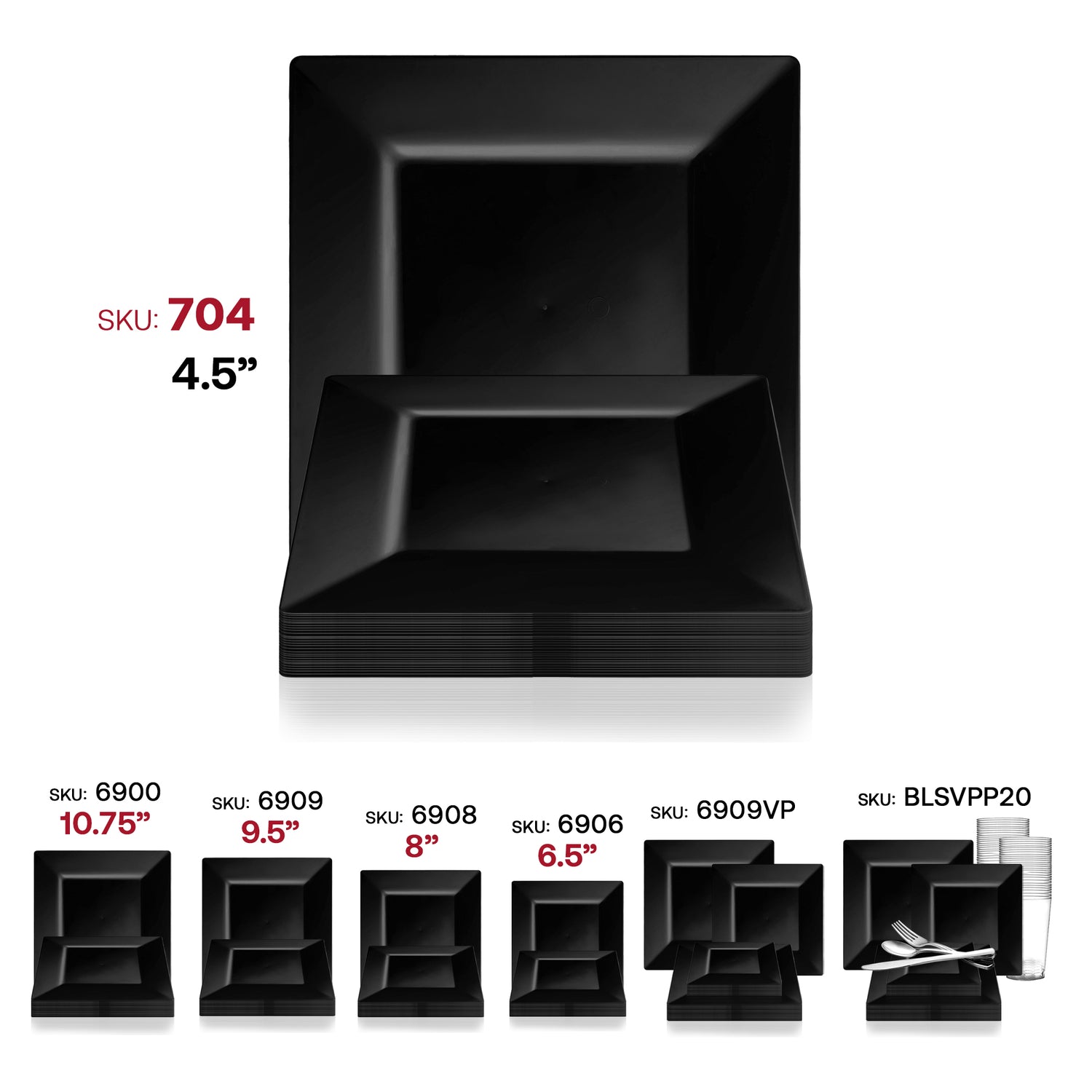 Black Square Disposable Plastic Pastry Plates (4.5") SKU | The Kaya Collection
