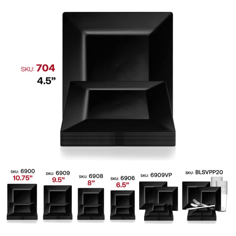 Black Square Disposable Plastic Pastry Plates (4.5