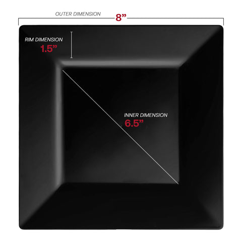Black Square Plastic Salad Plates (8