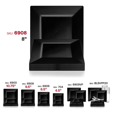 Black Square Plastic Salad Plates (8