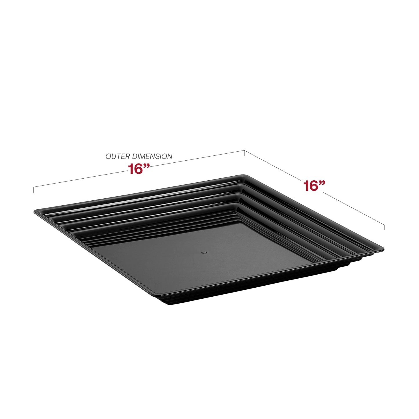 16" x 16" Black Square with Groove Rim Disposable Plastic Serving Trays