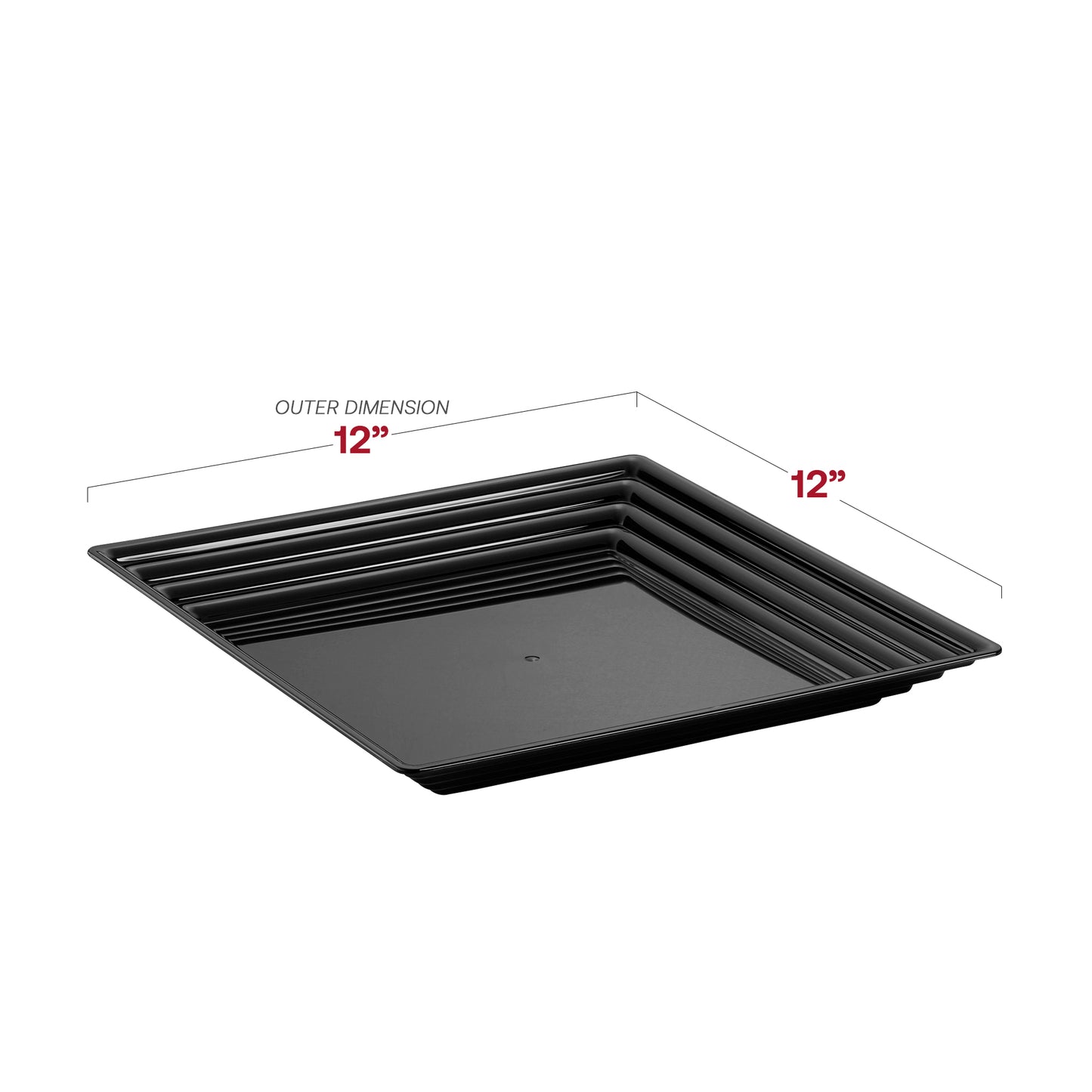 12" x 12" Black Square with Groove Rim Disposable Plastic Serving Trays