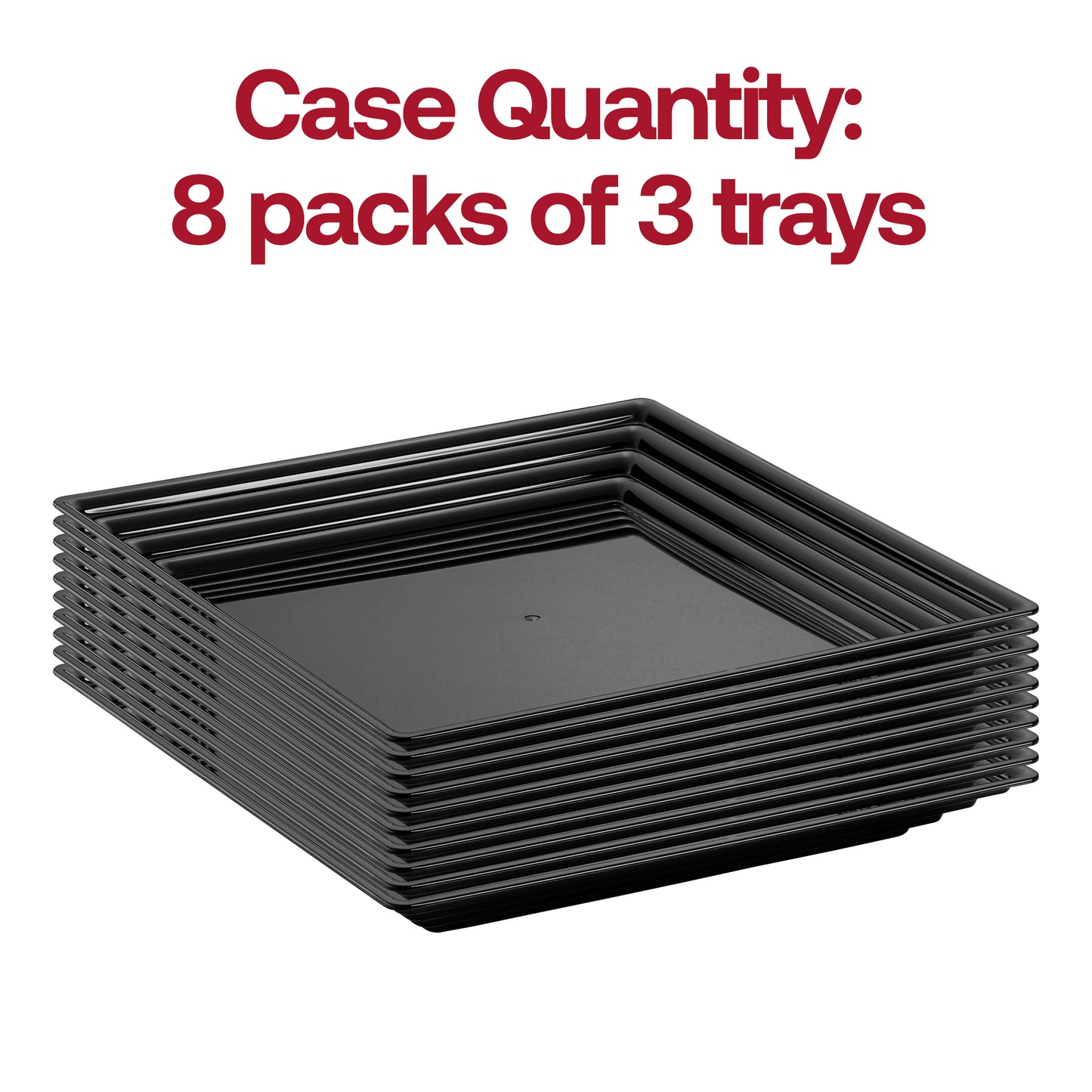 16" x 16" Black Square with Groove Rim Disposable Plastic Serving Trays