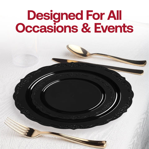 Black Vintage Rim Round Disposable Plastic Appetizer/Salad Plates (7.5