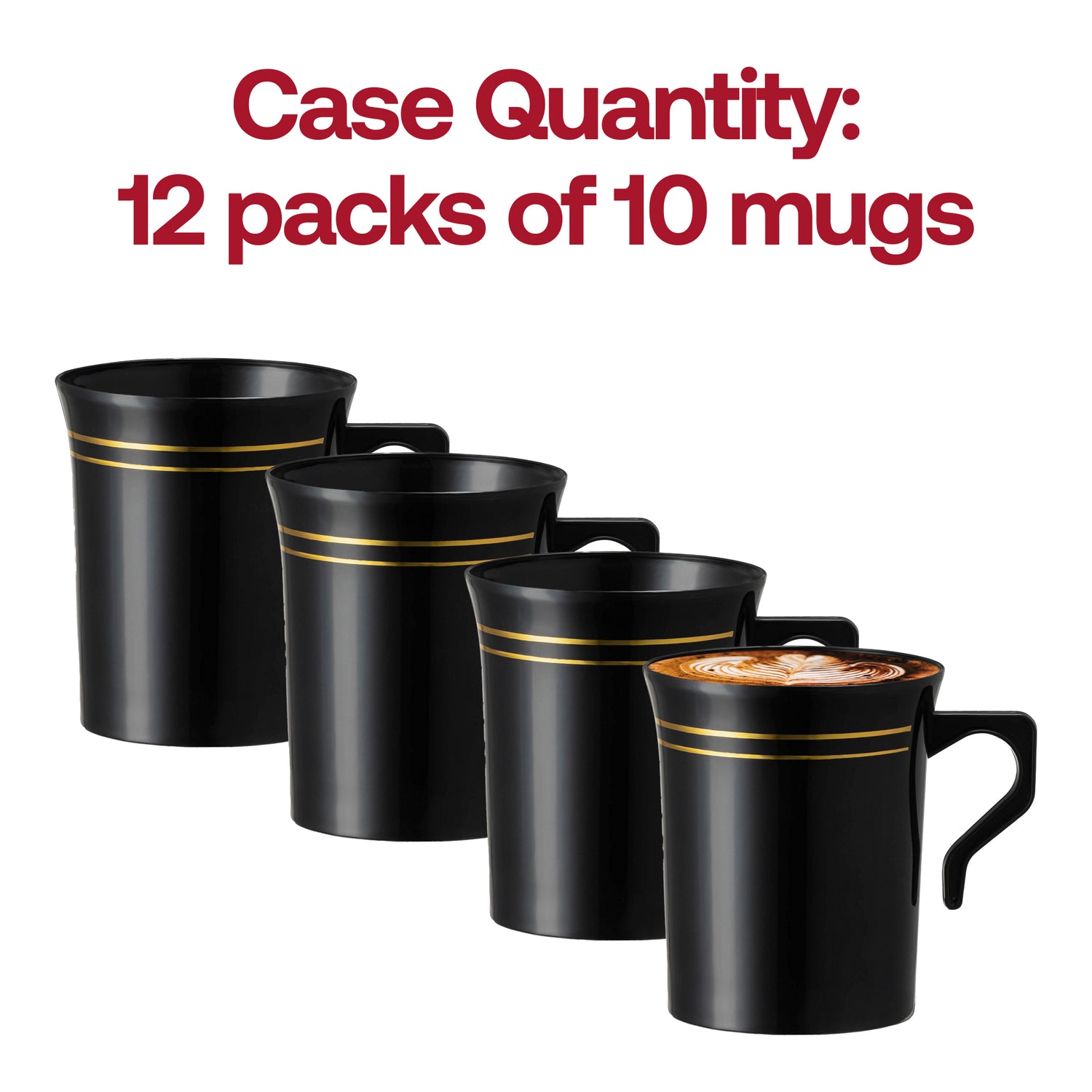 8 oz. Black with Gold Edge Rim Round Plastic Coffee Mugs Quantity | The Kaya Collection