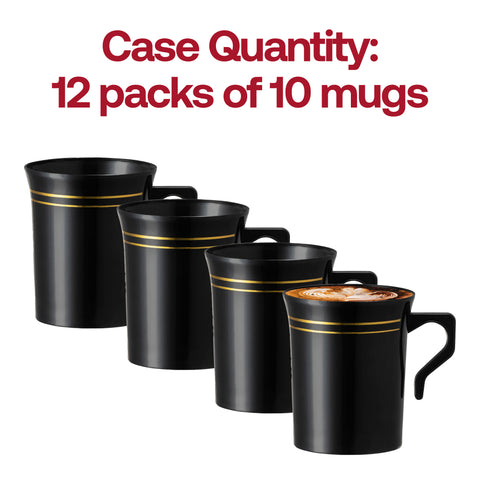 8 oz. Black with Gold Edge Rim Round Plastic Coffee Mugs Quantity | The Kaya Collection